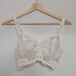 Victoria's Secret Dream Angels Lined Demi Long Long Bra Cream White Lace 34B‎